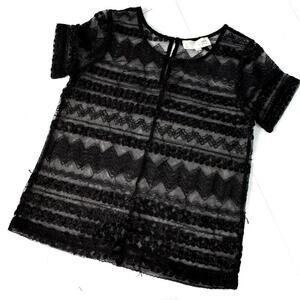 J.O.A. Black sheer lace short sleeve overlay t-shirt size medium M Crewneck